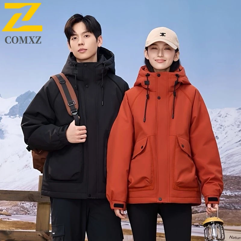 COMXZ Men Parker Coat Winter Travel Windproof Waterproof Premium Hiking Puffer Jacket Comfortable Snow Climbing Winter Jackets