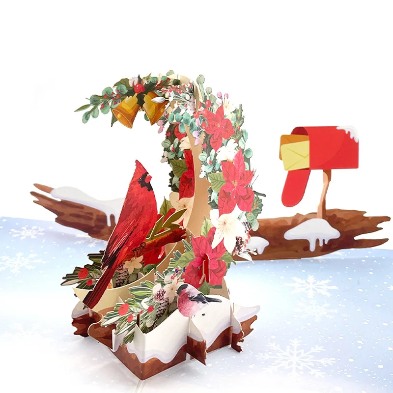 Cross-Border Wholesale Christmas3DStereoscopic Greeting Cards Creative Folding Christmas Tree Paper Carving Greeting Card Holida