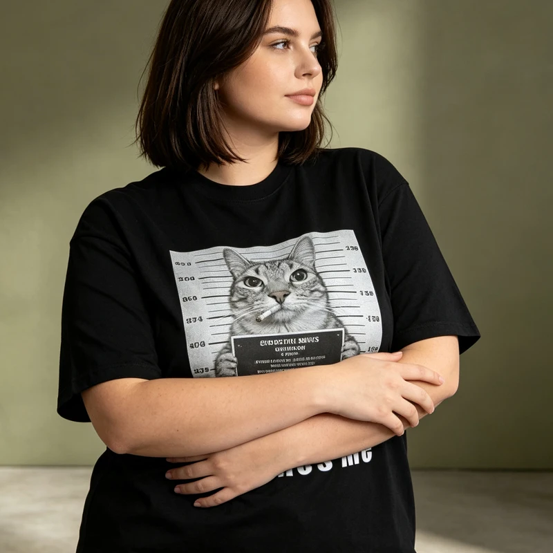 Harajuku I Hate People Meow Print T-shirt Fun Cat Print T Shirts Men Women Loose Short Sleeve Clothing Casual T-shirts Tops
