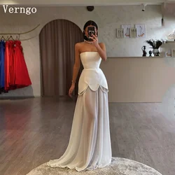 Verngo Elegant Crepe Evening Dress Pearls Strapless A Line Formal Occasion Dresses Women Long Slim Prom Gowns Customized