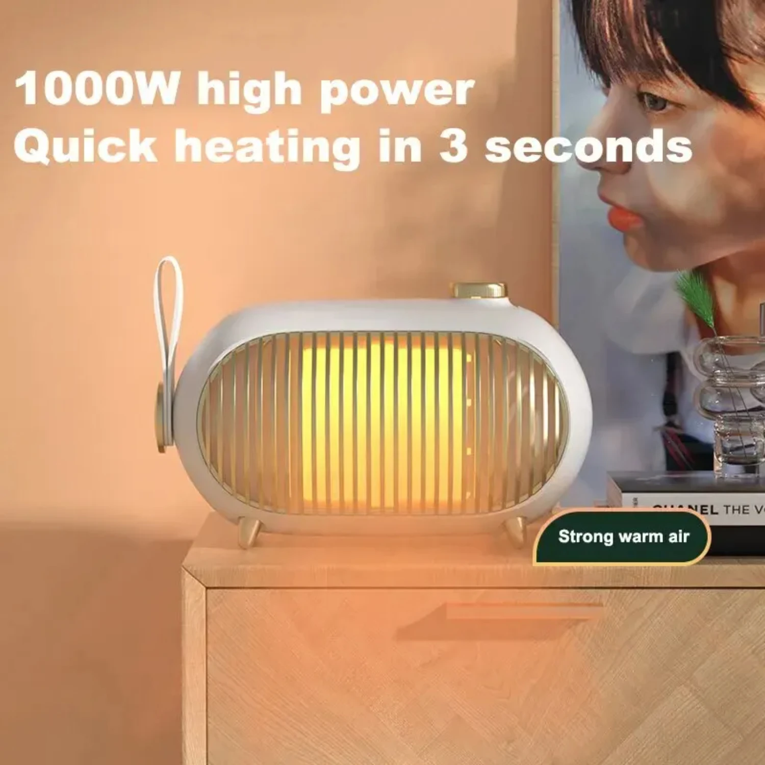 1000W EU Portable  Ceramic Space Heater with Thermostat Mini  Heater for Desktop Indoor Office  Use Safe Heating