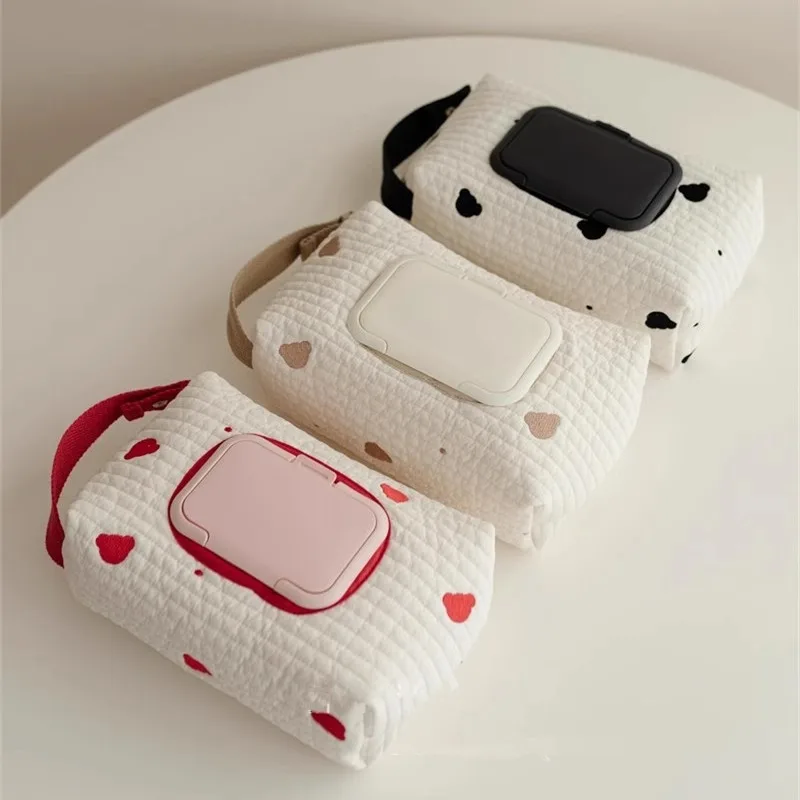 INS Embroidery Bear Tissue Paper Storage Bag Removable Wet Wipes Case Car Hanging Tissue Bag Baby Stroller Napkins Papers Holder