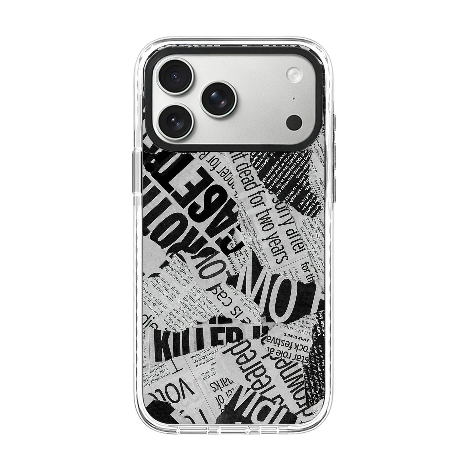 Casing HP Akrilik Bingkai Hitam Motif Koran 2.0 untuk iPhone 12 13 14 15 16 17 Pro Max dan iPhone 17 Air