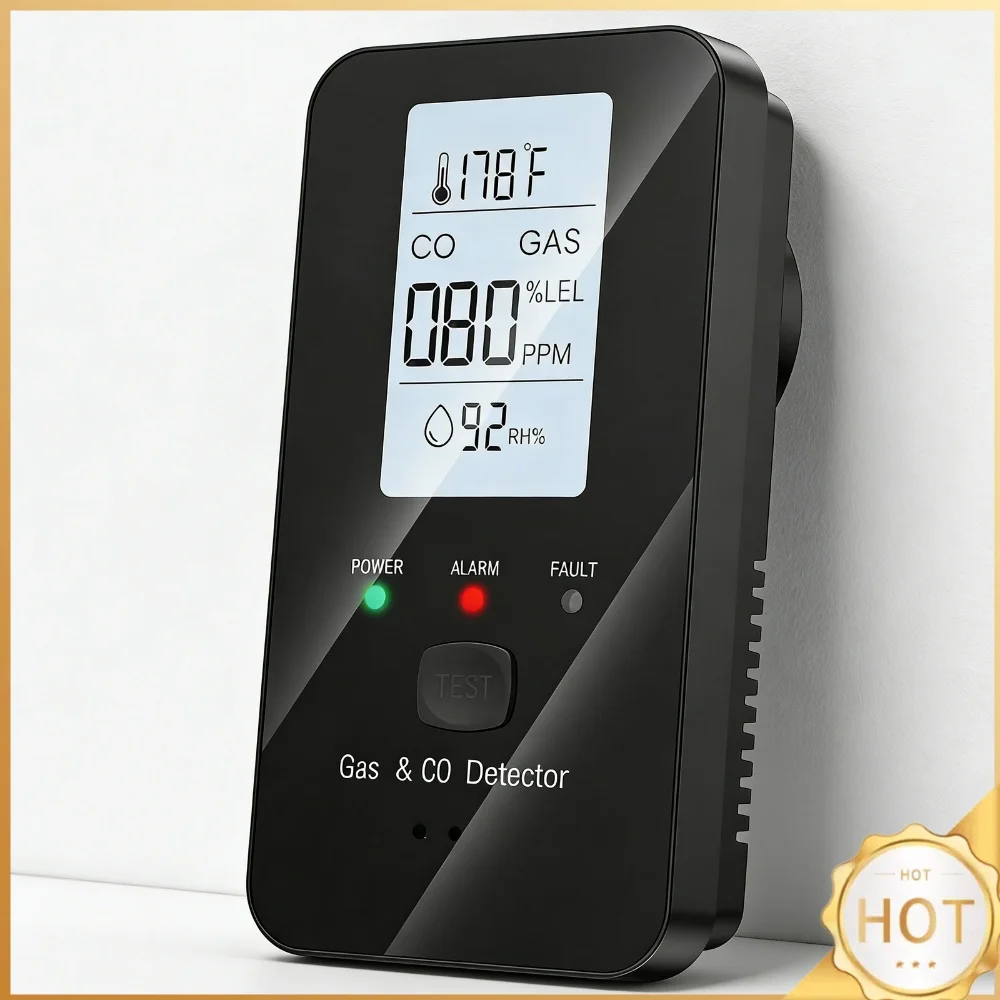 Natural Gas Detector Alarm Fast Response Rv Methane Gas Detector with Temperature Humidity Display for Home RV Camping Apartment