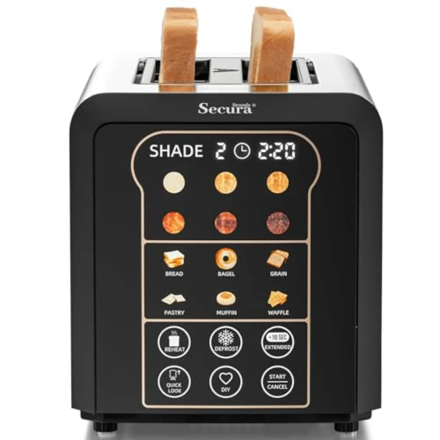 

2 Slice Automatic Toaster Touch Screen Smart Toaster with Digital Timer 6 Bread Types 6 Browning Levels Reheat/Defrost +10s Ext