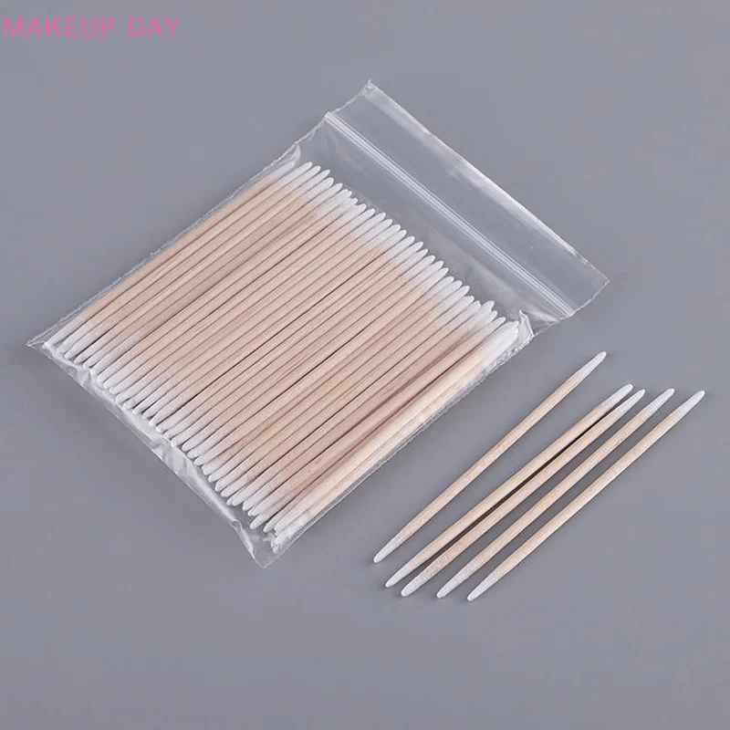 100Pcs Disposable Ultra-small Cotton Swab Brush Lint Free Micro Wood Makeup Brushes Eyelash Extension Glue Removing Tools