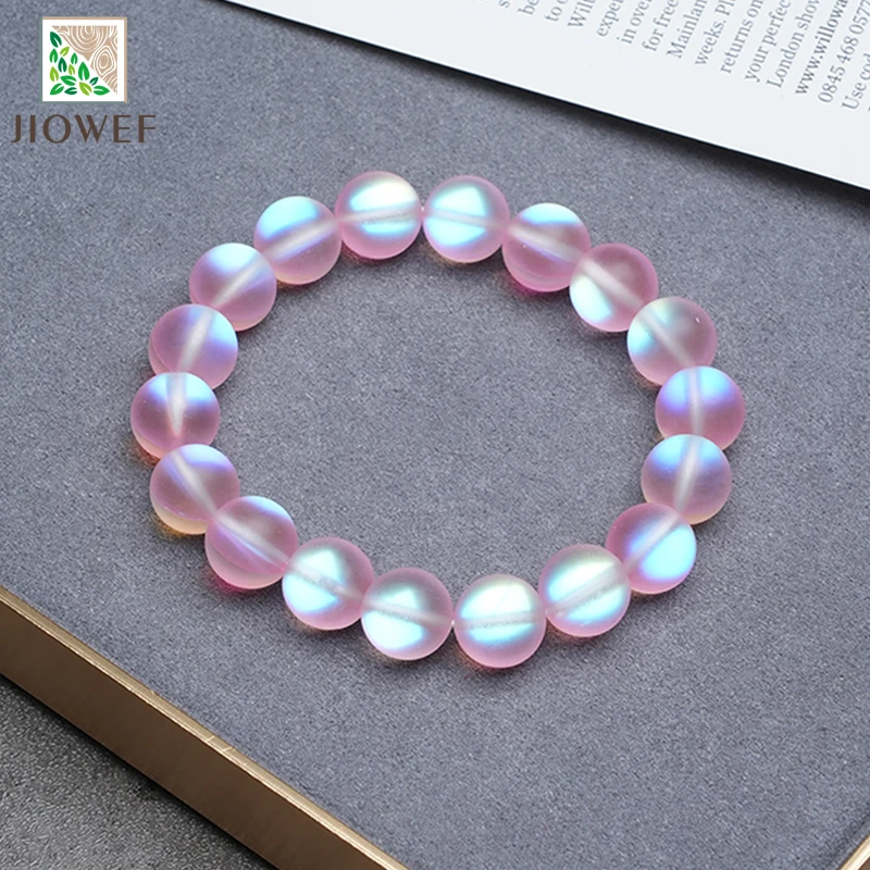 Matte Pink Austria Crystal Glitter Moon Stone Bracelet Made of Real Natural Stone Beads Body-Purifying Geniune for Women Pulsera