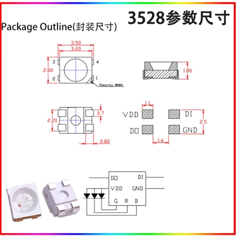3528 Full Color RGB 4-Pin Common Cathode/Common Anode White Face Red Blue Green 1210 Keyboard LED Diode