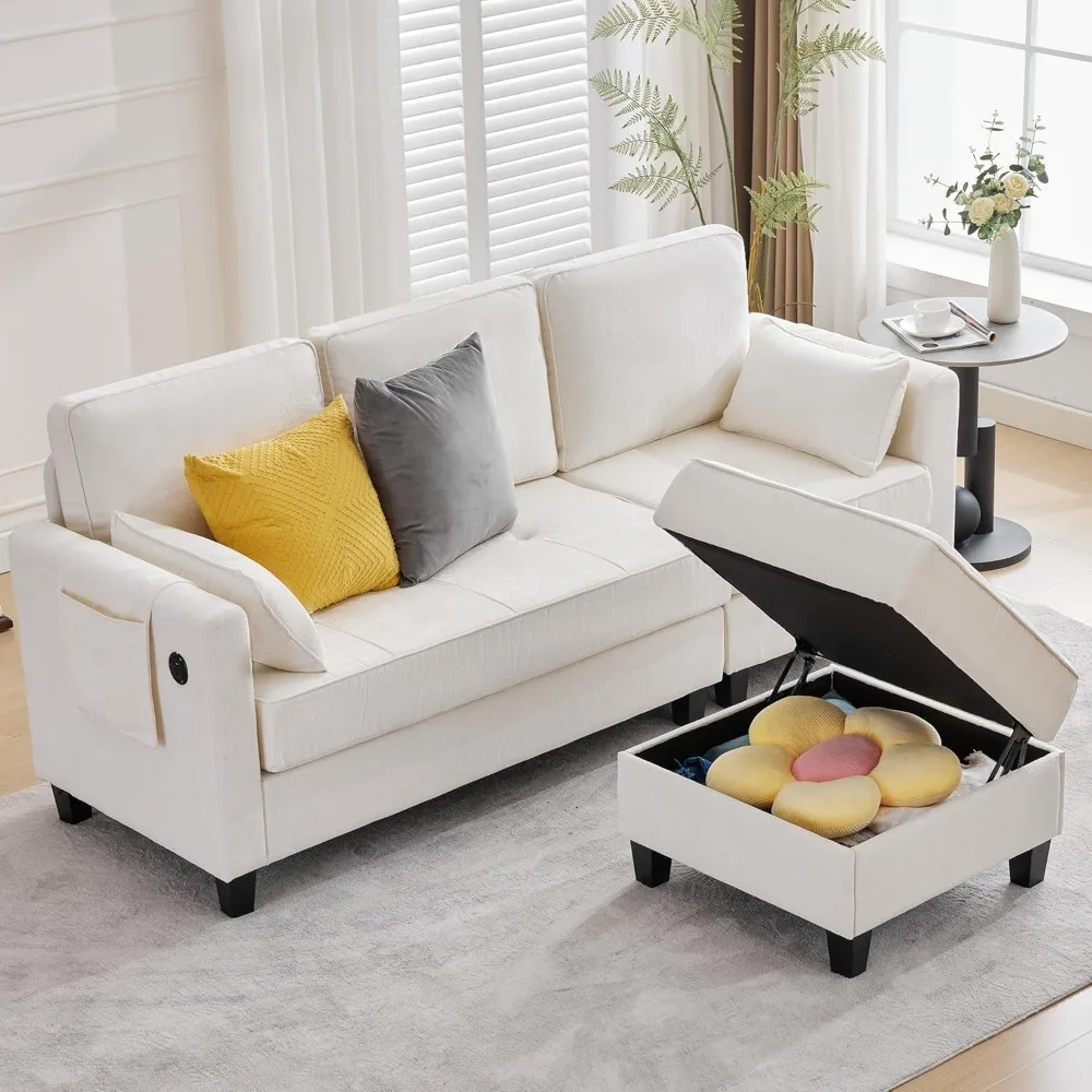 compact l-shaped sectional sofa with storage chaise for small living rooms - upholstered 3-seat couches