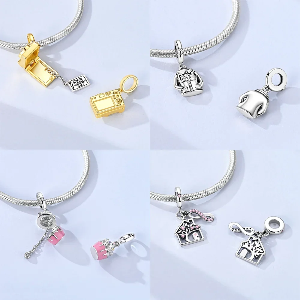 Camera Motorcycle Clover Original Silver Charms Beads Fit Bracelets Bag Keychain Charm Bead Pendant Diy Women Jewelry Gift