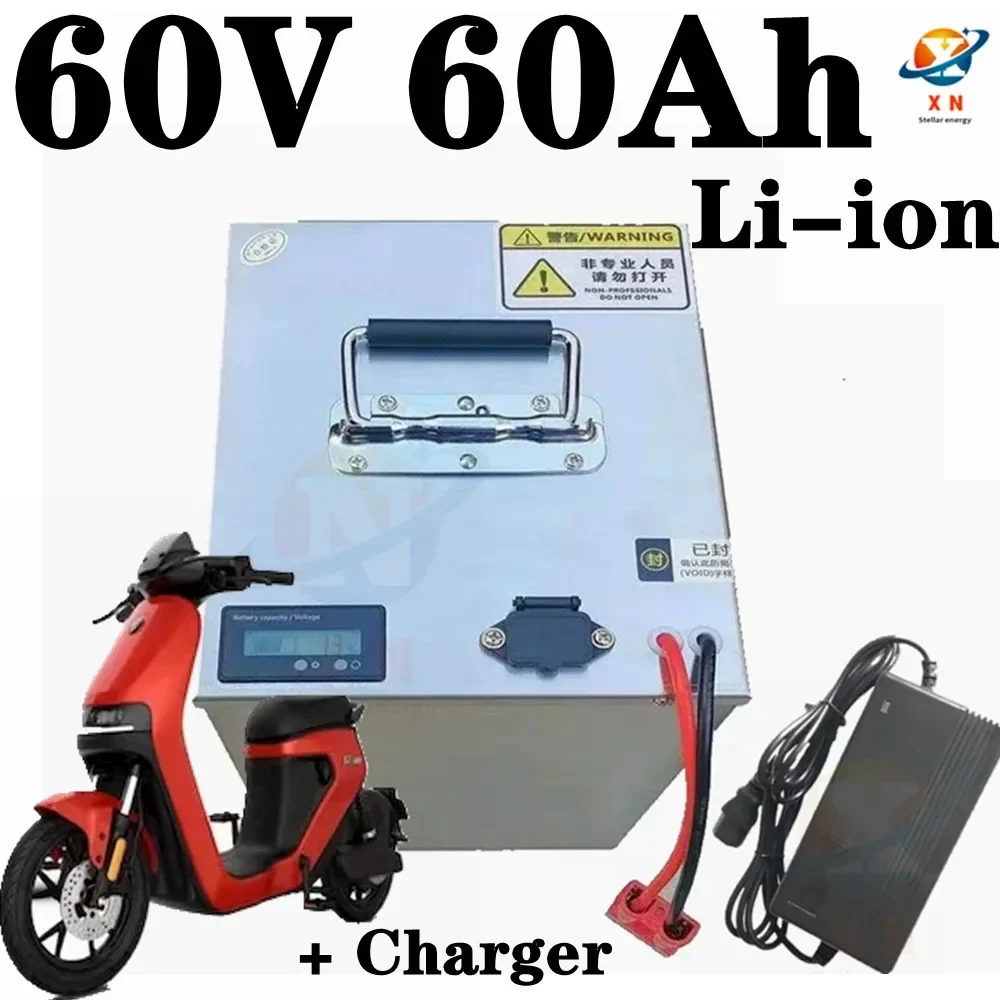 60v 60ah lithium ion battery BMS 16s li ion for 6000W bike Tricycle scooter motorcycle Lead acid replacement + 10A charger