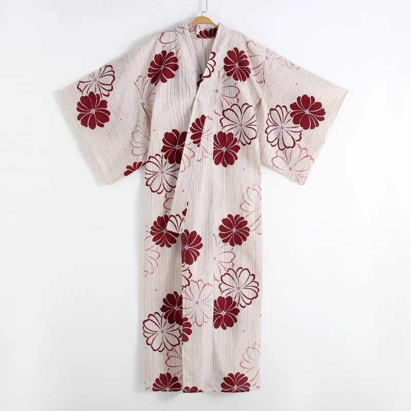 Japanese Cotton-Linen Women's Kimono-style One-piece Yukata Robe Dress, Morning Glory Pattern, Multiple Designs Available