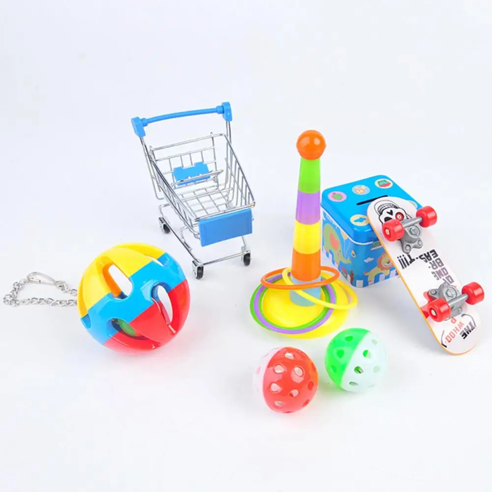 5/6/7Pcs Parrot Toys Kit Pet Bird Skateboard Ball Mini Shopping Cart Foraging Training Rings Educational Puzzle Playing Toy