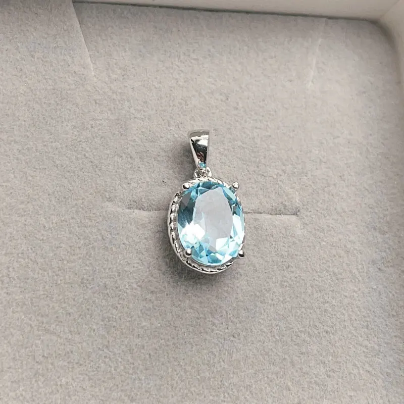 

Натуральный 2 карата 8 мм * 10 мм светло-голубой топаз из серебра 925 пробы, ожерелье, кулон, вечерние украшения, натуральный светло-голубой кулон с топазом