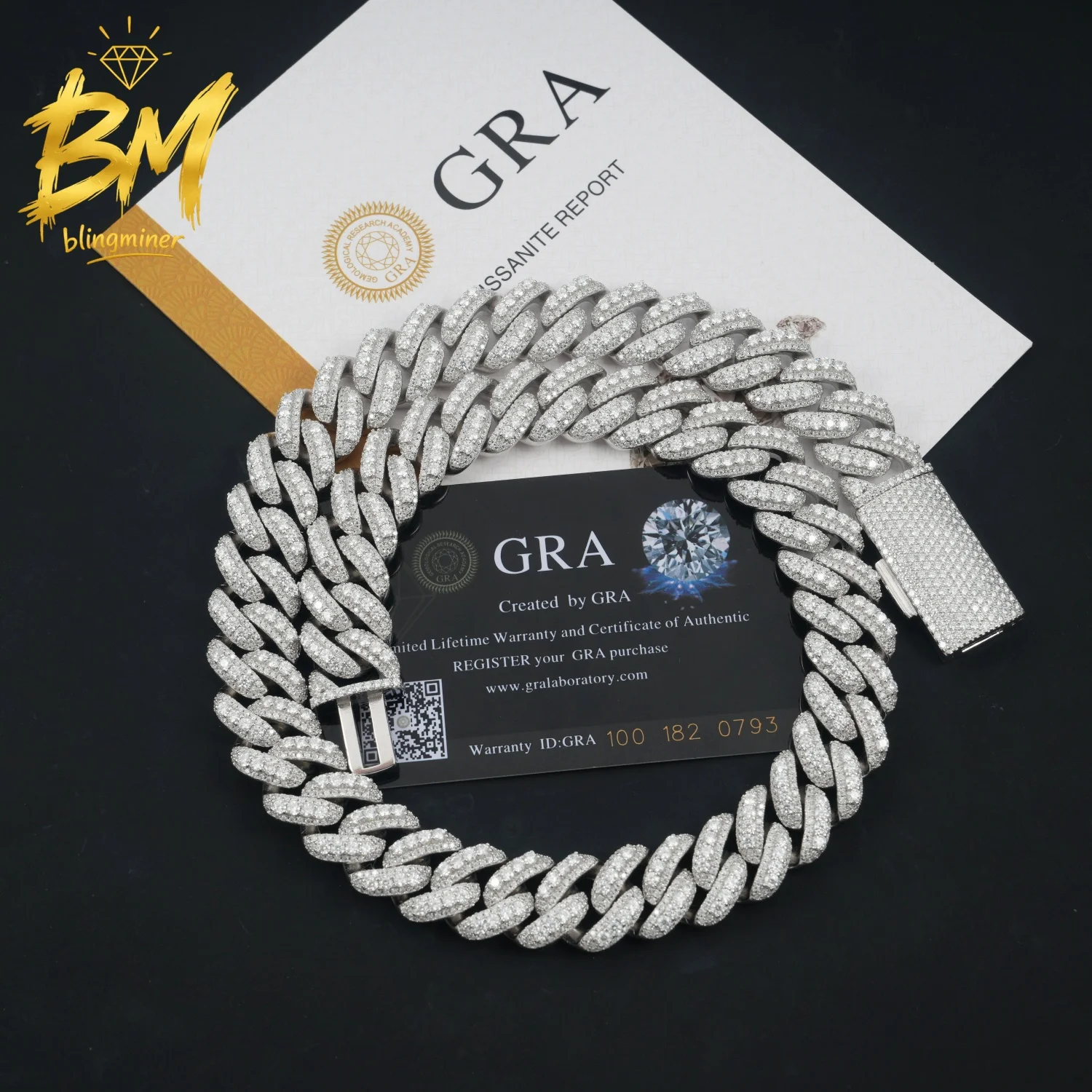 Blingminer 16mm VVS Moissanite Chain Iced Out Necklaces For Men Brass Cuban Chain Pass Diamonds Tester With GRA Free Shipping