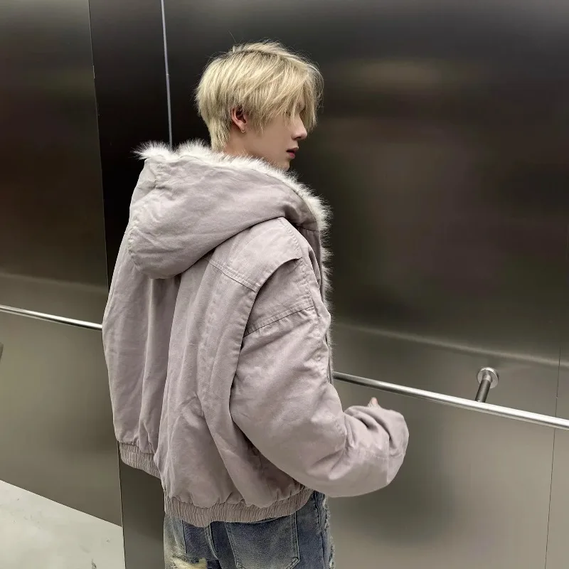 

Retro Thick Hooded Jacket Plush Top Korean Fashion Men Street Hip Hop Gothic Harajuku Oversize Jacket Coat Y2k Women Streetwear