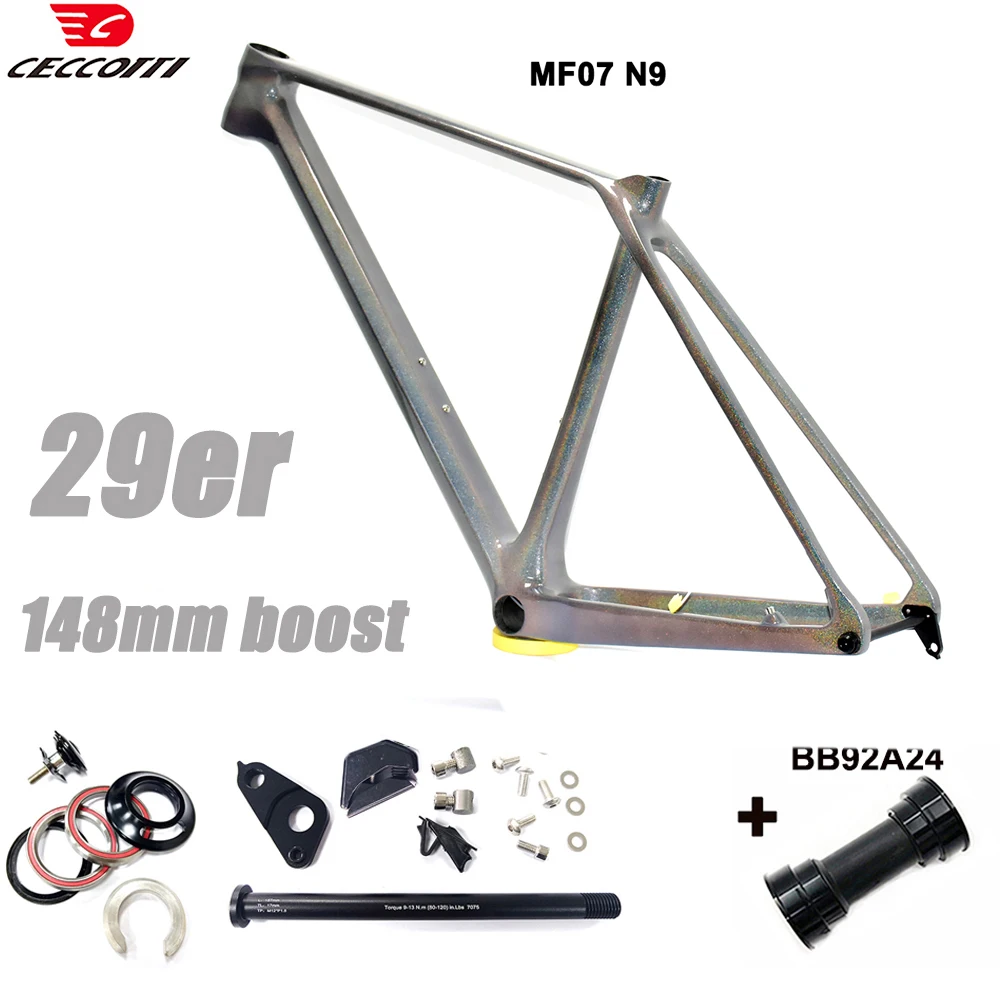 

CECCOTTI Chameleon color 29er MTB Full Hidden Cable Design BB92 Mountain Bicycle Frameset T1000 Full Carbon bike frame