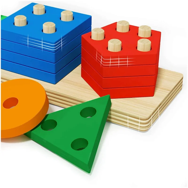 Sussidi didattici Montessori colonne di forma geometrica in legno cinque set blocchi di costruzione cognitivi per bambini abbinati a giocattoli educativi