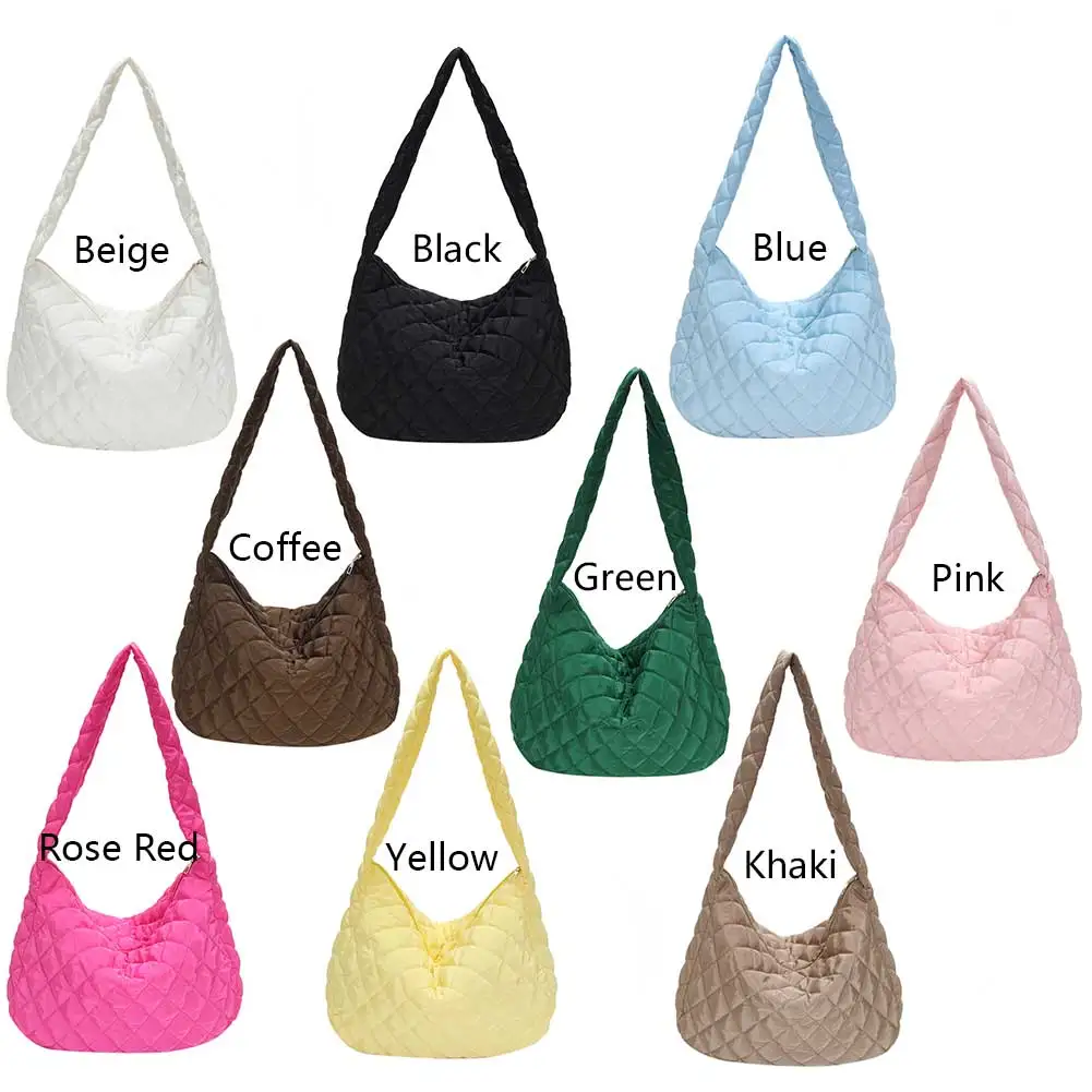 Bolso de compras acolchado ligero para mujer, bolsa de mensajero de algodón para niña, Bolso grande de alta calidad, Color sólido para viajes de vacaciones