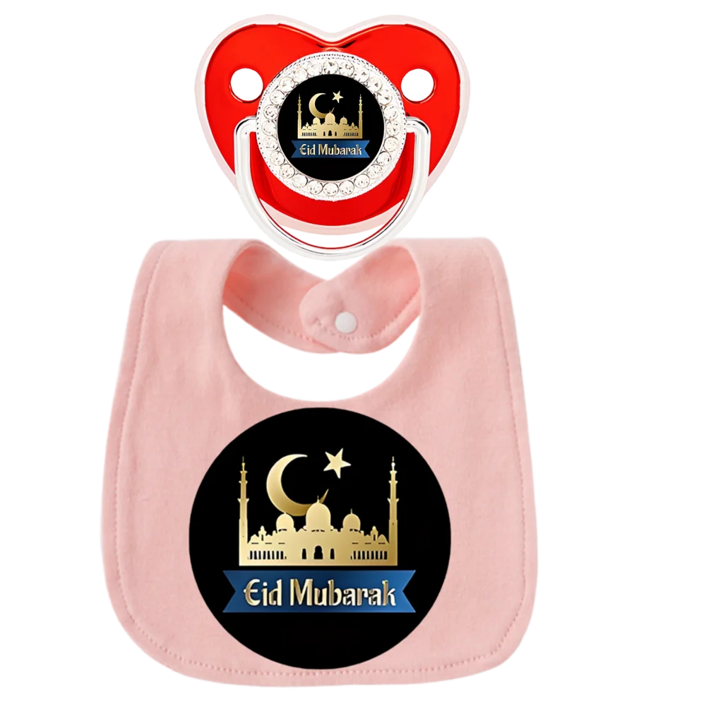 Muslim Baby Set Newborn Pacifier with Toddler Bandana Bib 2Pcs Islamic Arabic Print Soother Dummy Orthodontic Silicone Boy Girl