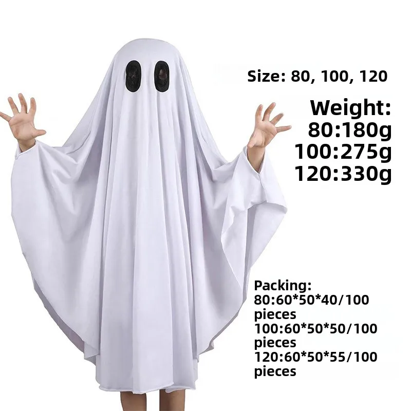 زي شبحي جديد بغطاء للرأس للأطفال والكبار، ملابس تنكرية بيضاء لحفلات الهالوين والاحتفالات #1