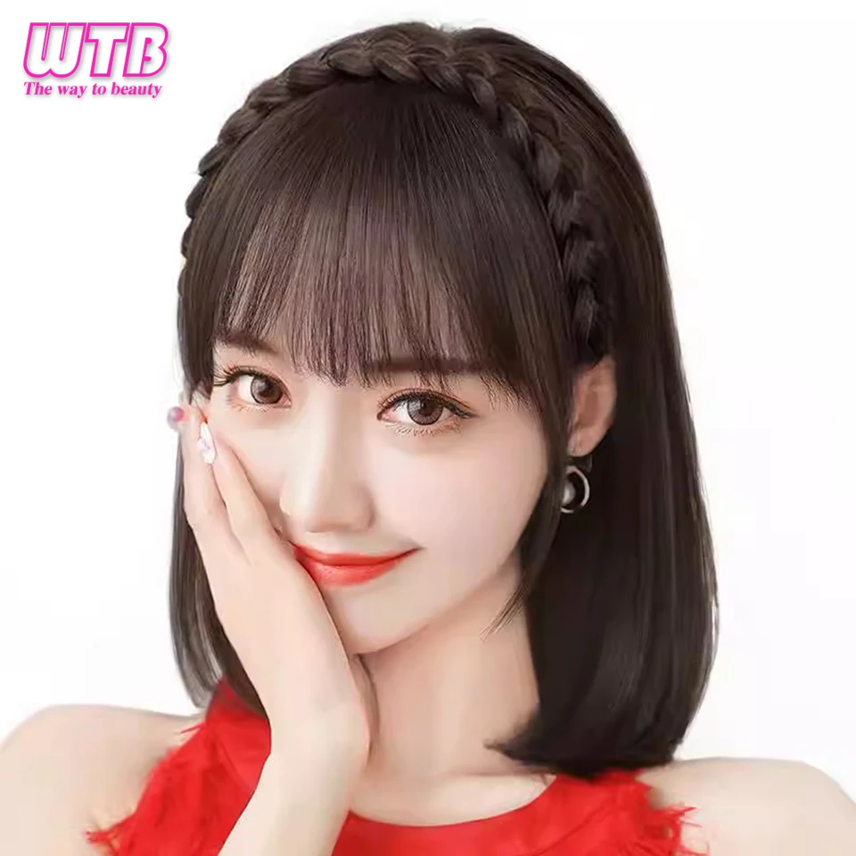 WTB Synthetic Wig Female Braided Hair Hairband French Bangs One-piece Increase the amount of hair on the top of the head