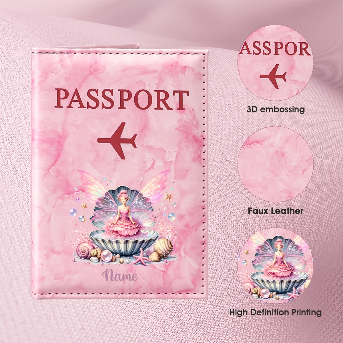 Personalized Custom Name Exquisite Fairy Tale Style Illustration Design PU Passport Holder, Featuring a Dreamy Romantic Scene