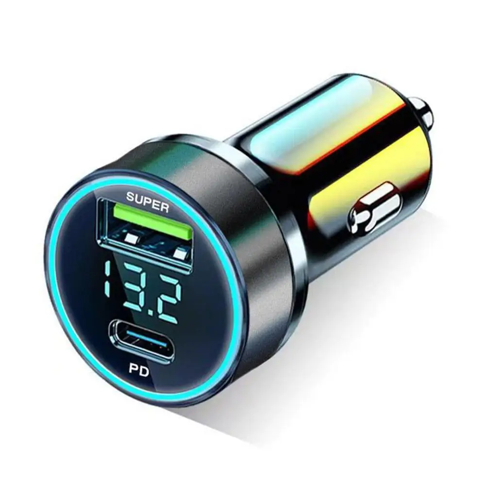 Car Charger USB C 2 Port Car Adapter with Voltage Display 120W PD 3.0 Auto Phone Charger USB Power Delivery & Quick Charge