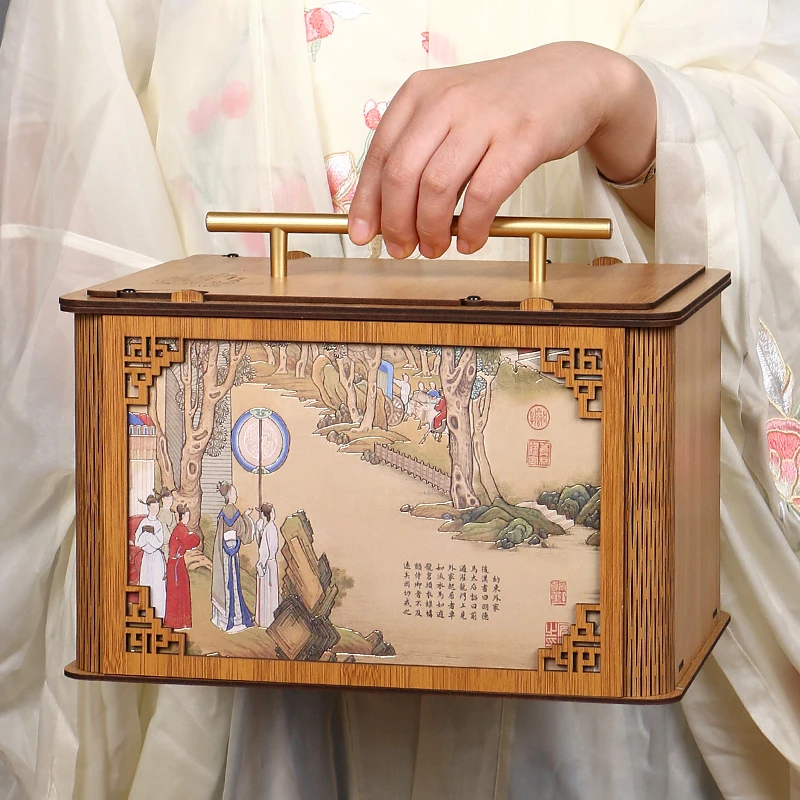 

High-End Bamboo Gift Box for Zongzi, Luxury Wooden Handheld Box for Salted Duck Eggs, Tea Storage Box for Festivals