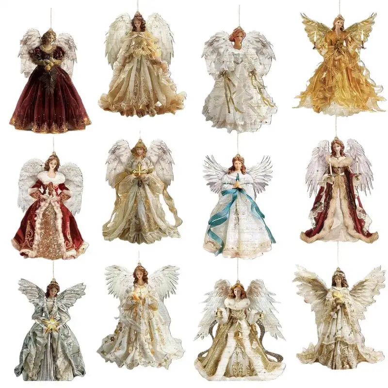 

Angel Christmas Tree Decorations 12X Acrylic Christmas Angel Hanging Ornaments Retro 2D Flat Holiday Decoration for Winter Home