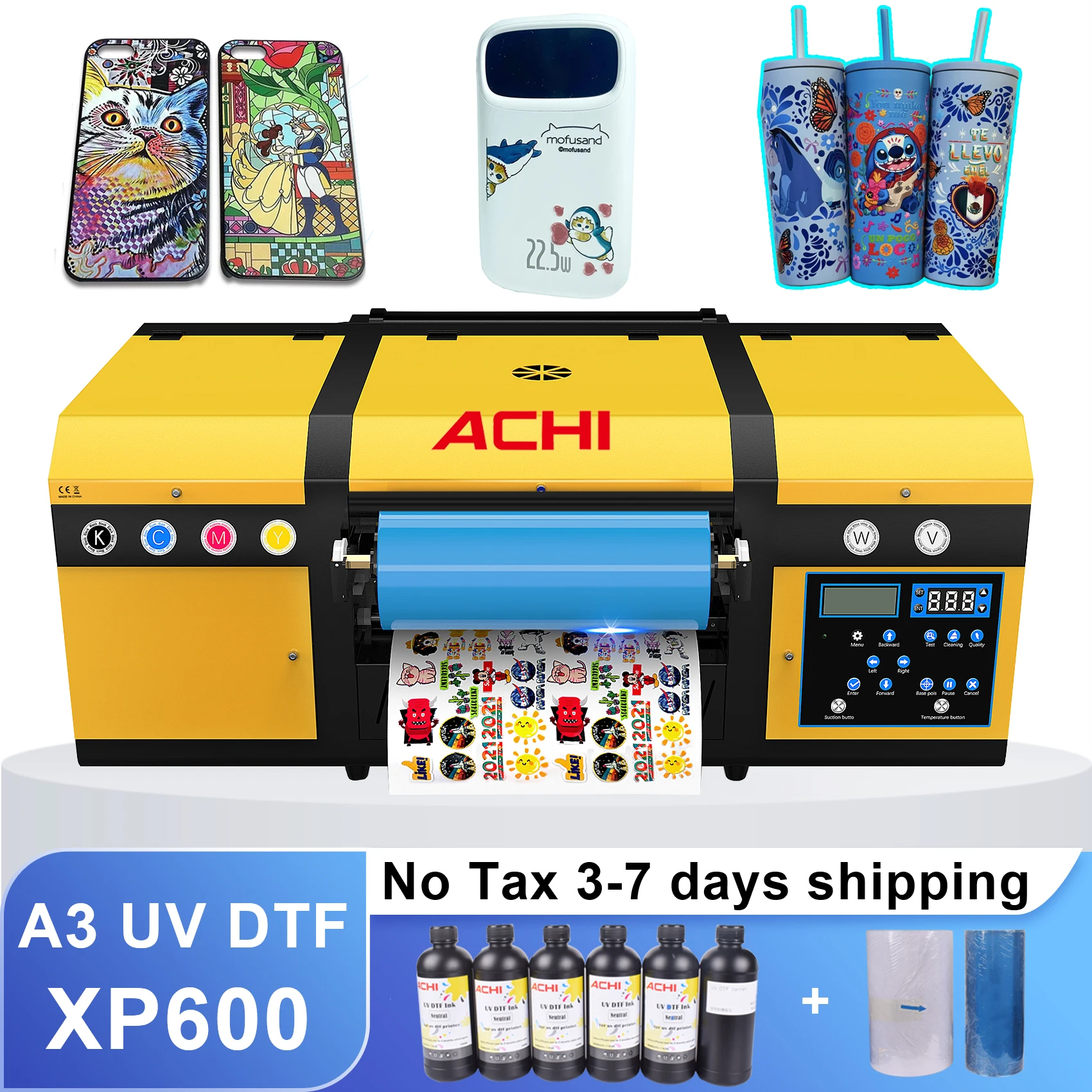 ACHI A3 UV DTF Printer Dual XP600 Impresora 2 in 1 Sticker Printer for Mug Cap Wood Glass Flatbed UV Printing Machine EU US Ship