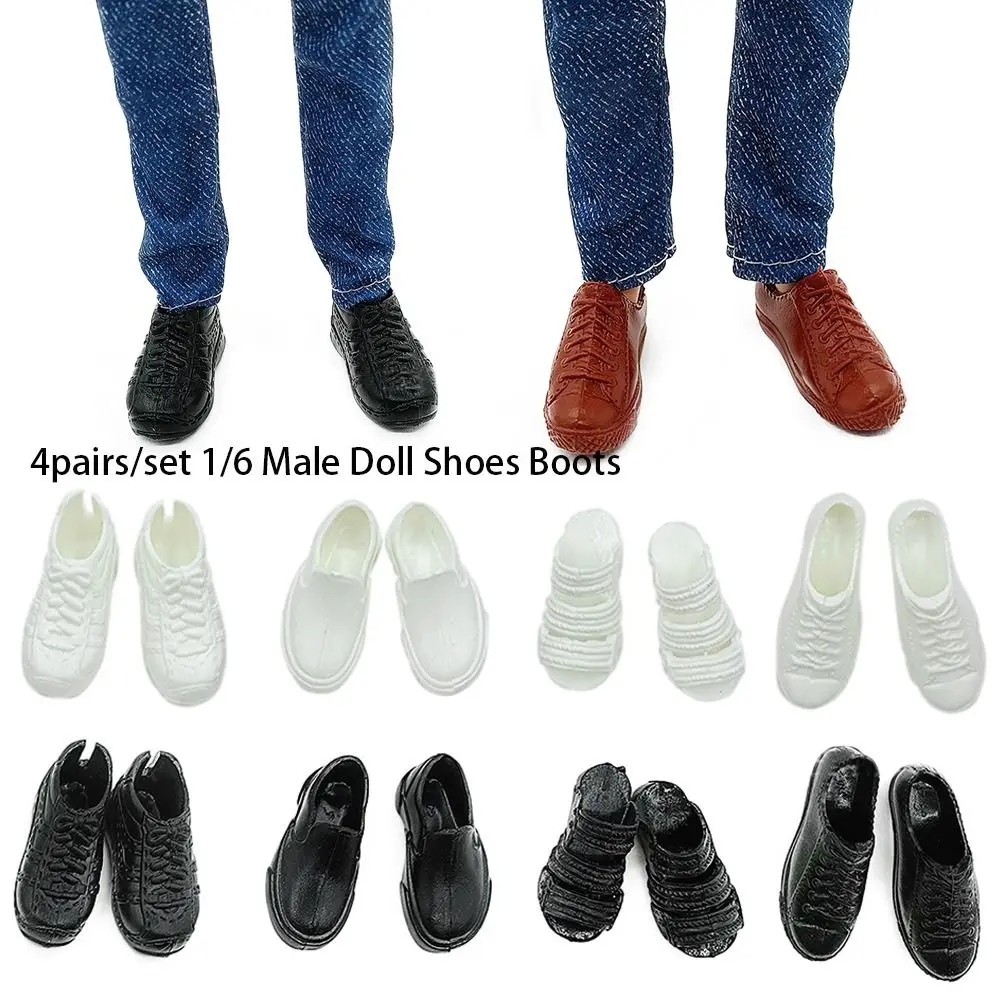 Chaussures de poupées pour hommes, 4 paires/ensemble, 1/6 pièces ouvertes, prince original, bottes de mode, sandales pour enfants, en spandex, DIY