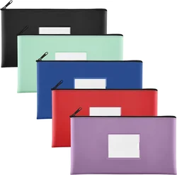 PU Leather Money Bag with Zipper Bank Deposit Storage Bag Money Pouch for Organize Cash Coins Cosmetics Stationery Invoice Bills