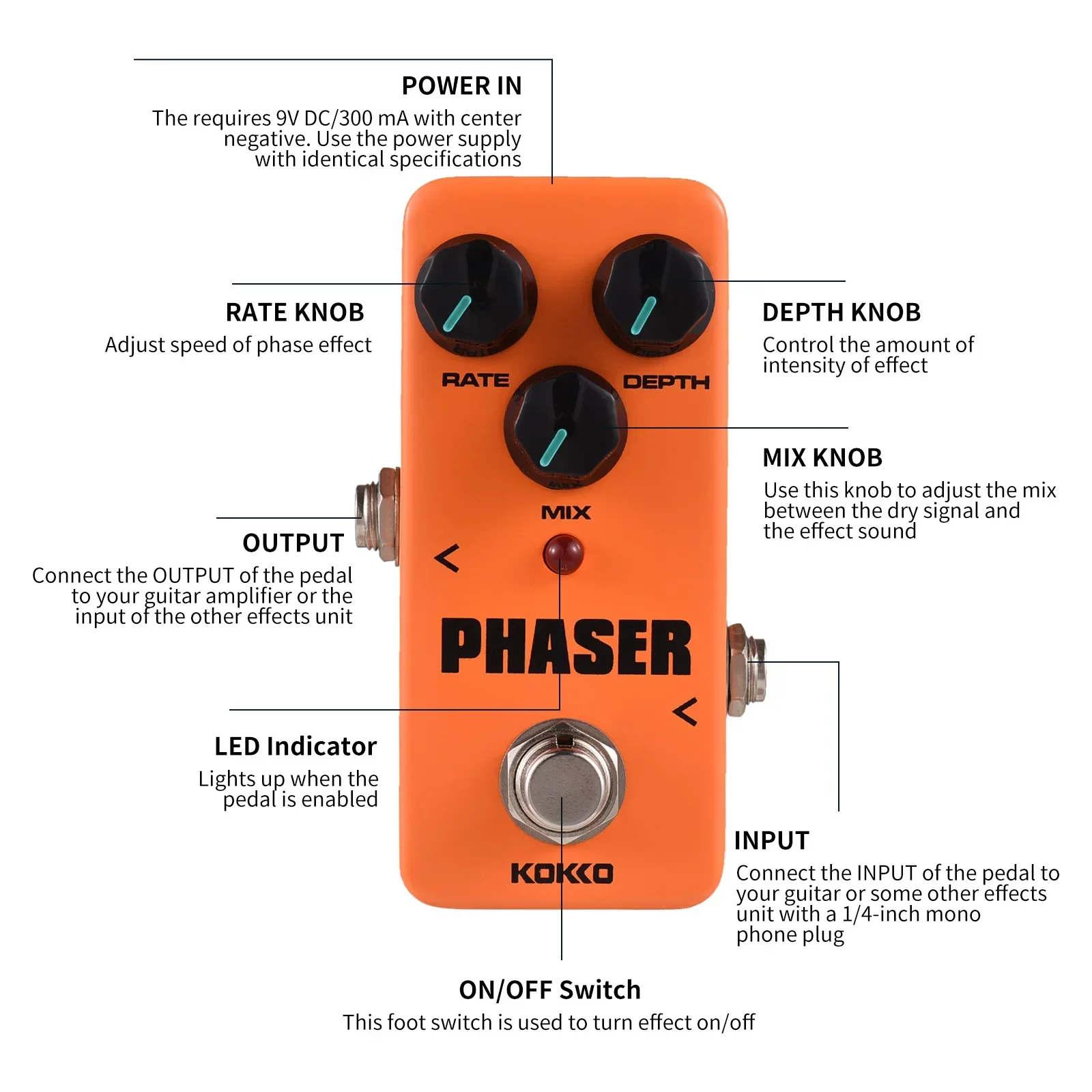 KOKKO PHASER Electric Guitar Effect Pedal FPH2 Portable Mini Guitar Effector Phase Single Electric Guitar Pedal Analog Effect