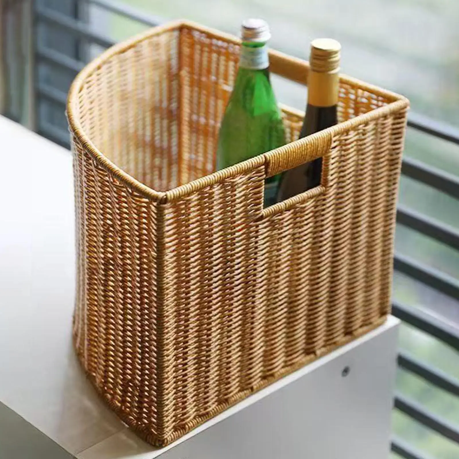 

Plastic Fan Shape Storage Basket Organizer with Handle for Closet Corner Space Saving Box Bedroom Room Organizer