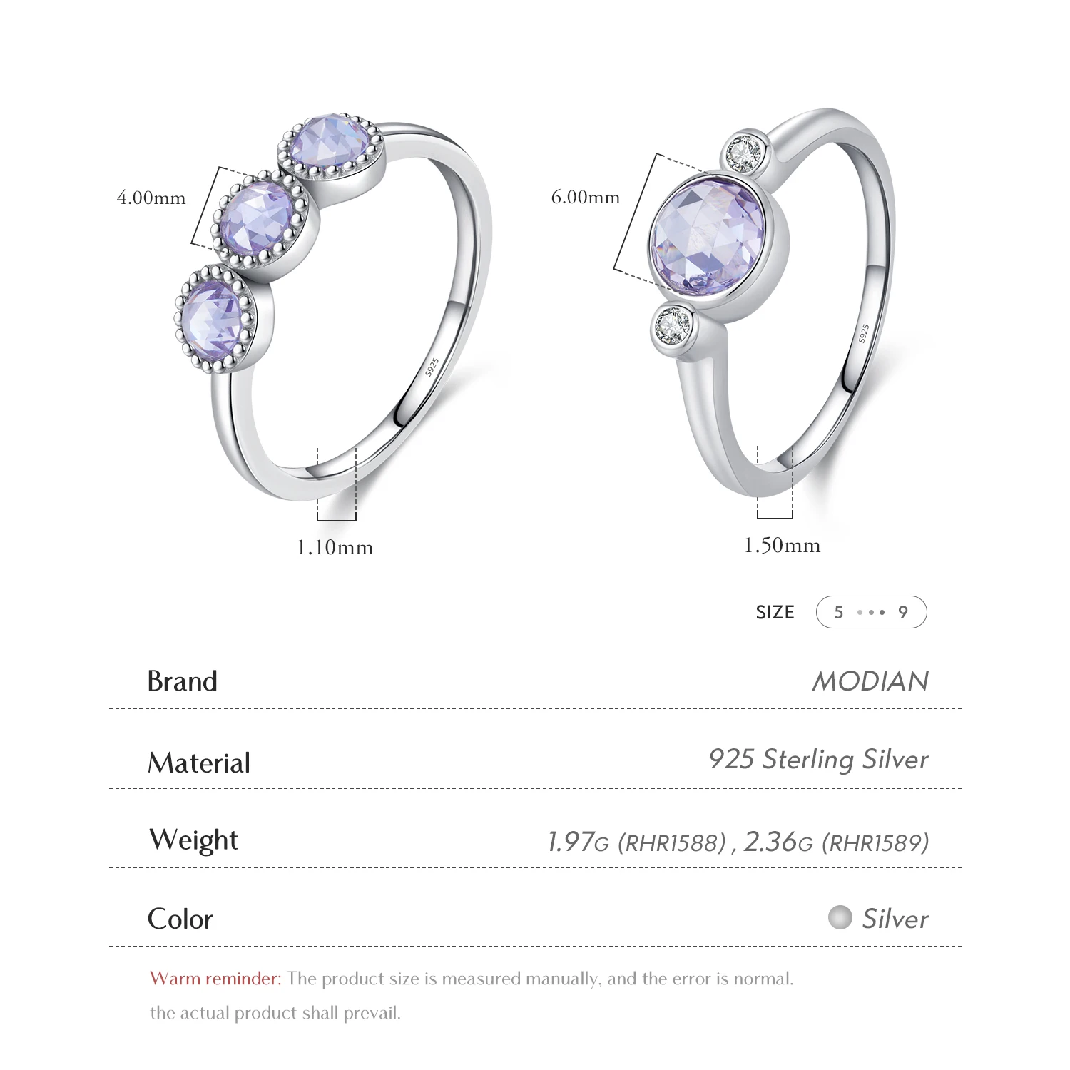 MODIAN 925 Sterling Silver Purple Rose Cut Round Zirconia Ring Delicate Asymmetry Rings For Women Fine Jewelry Gift