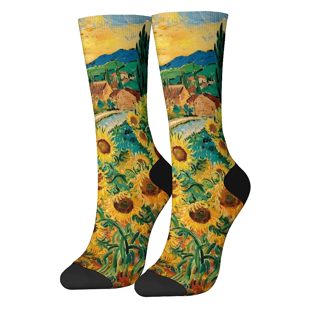 

Van Gogh style retro oil painting art men's mid-tube crew socks, soft and comfortable, casual fashion, novel holiday gifts.