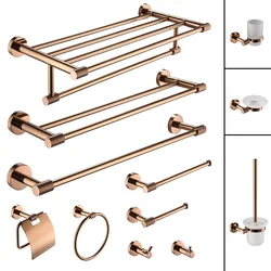 Rose Gold Wall-Mounted Stainless Steel Bath Towel Rack Toilet Paper Holder Towel Bar Robe Hook Cup Holder Bathroom Accessories