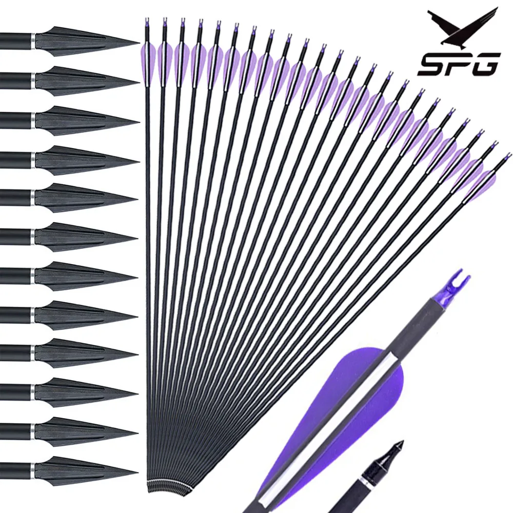 Flechas de carbono de 30 ", tiro con arco Spine500 y 120 granos, punta de flecha de caza para arco recurvo compuesto y flechas, tiro al objetivo