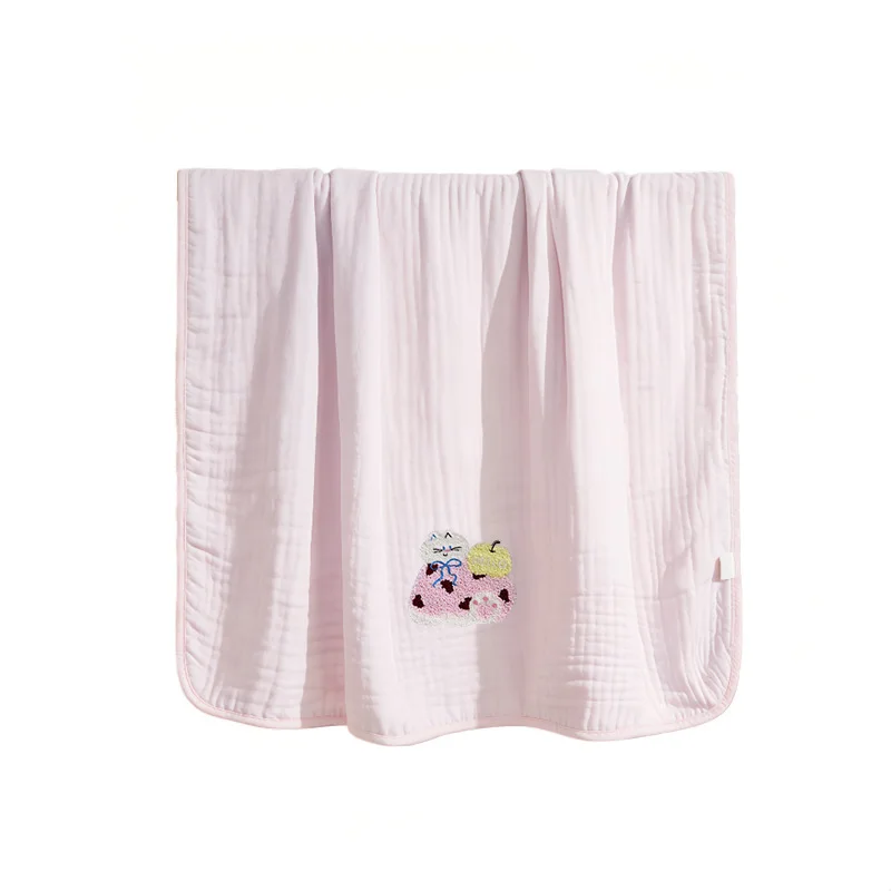 Integrated Bamboo-cotton Bath Towel with Embroidered Edging Gauze Bathing Towel Baby Swaddle Blanket Infant Swaddle Blanket