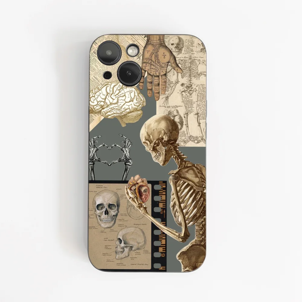 Radiological Human Organs Skeleton Skull Phone Case Black Phone Case For IPhone 15 14 Plus 13 12 Mini Silicone Cover Funda Shell