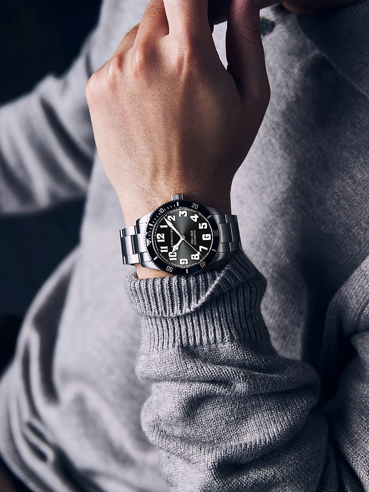 NEW GRMONTRE Diving Men Watch Black Dial Automatic  Mechanical Watch Vintage Date Window 40mm Reloj Hombre