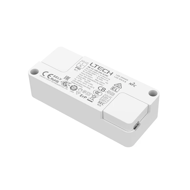 LTECH Led Dimming Driver 220V-240V 15W Ultra-small ON/OFF CC Driver(NFC programmable,Soft start) SN-15-100-450-G1NF