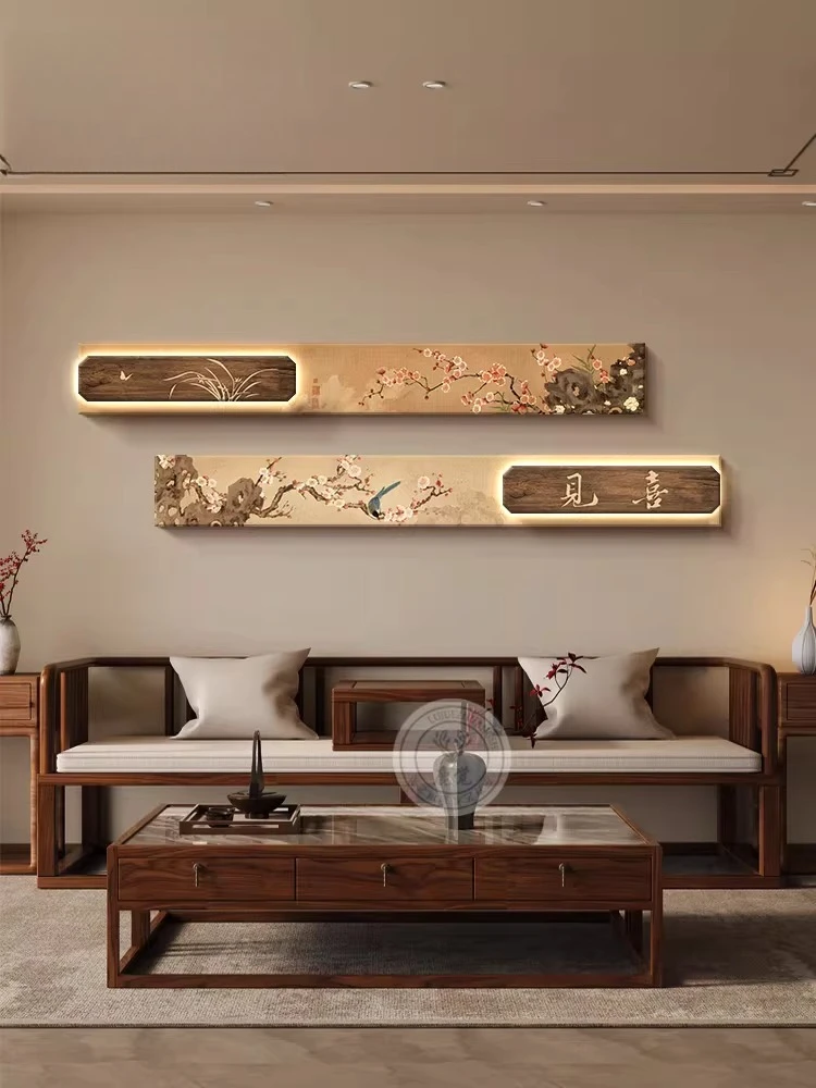Tea room hanging painting new Chinese zen calligraphy and painting sofa background wall decorative painting high-end lamp painti