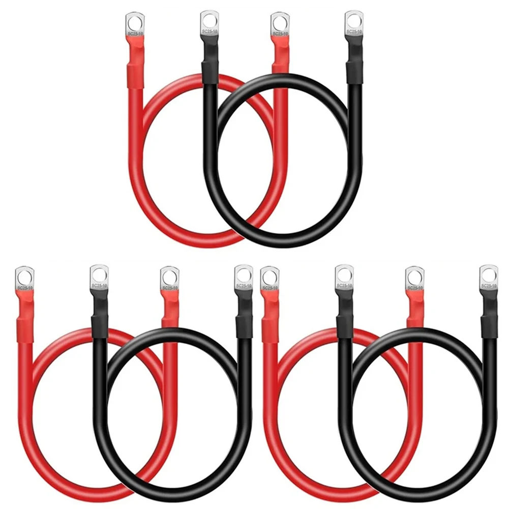 6pcs Car Versatile Cable Set Battery Cables PVC Copper Wire 4AWG 12inch Marine Battery Inverter Cables Setfor Automotive