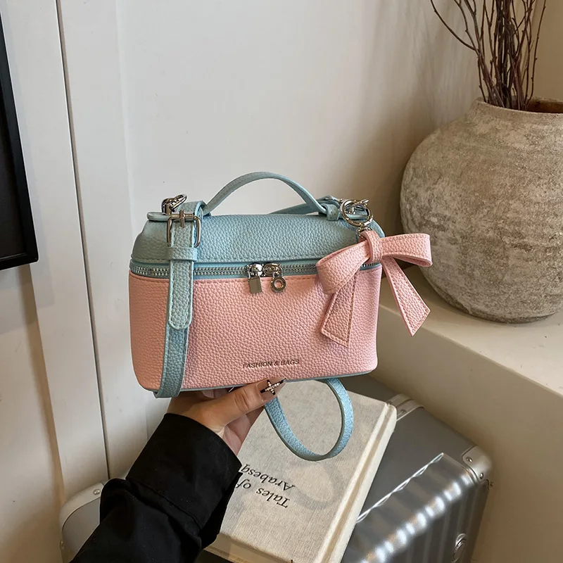 

2025 Summer New Fashion Simple Crossbody Box Bag for Women - Trendy Bowknot Color Matching Handheld Shoulder Bag