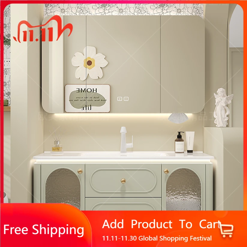 

Oak Paint Smart Bathroom Cabinet Ceramic Integrated Mirror Combination Bathroom Cabinets Sink Washbasin Bad Schrank Furniture