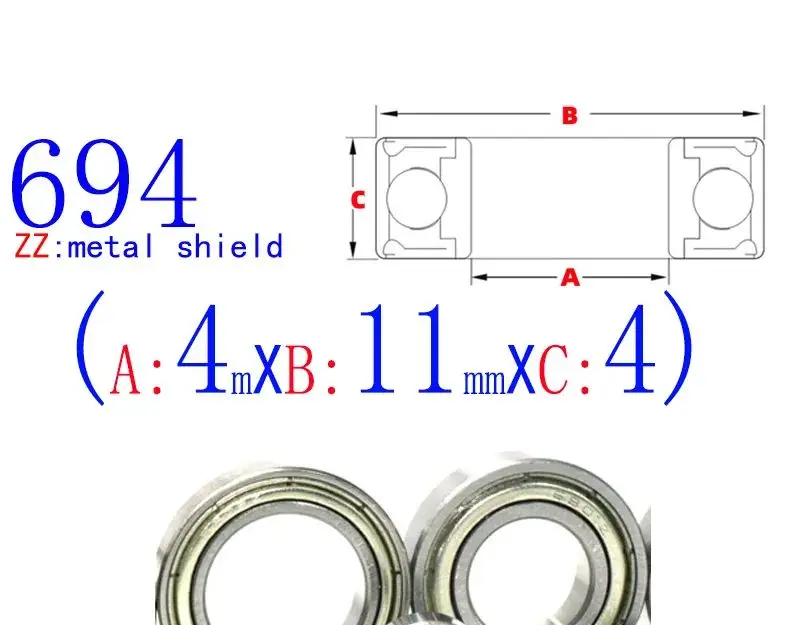 694ZZ (10pcs) 2RS Flange Mini Bearings 4x11x4mm 10pcs Rubber & Iron Sealed RC Car Toy Bearing Kit