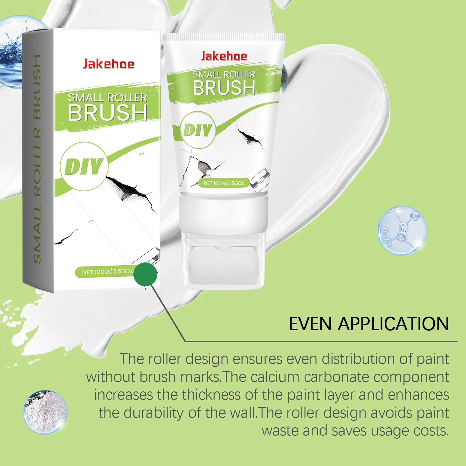 Mała szczotka rolkowa JAKEHOE. Efektywna formuła susząca umożliwia szybką naprawę ścian, oszczędzając czas.