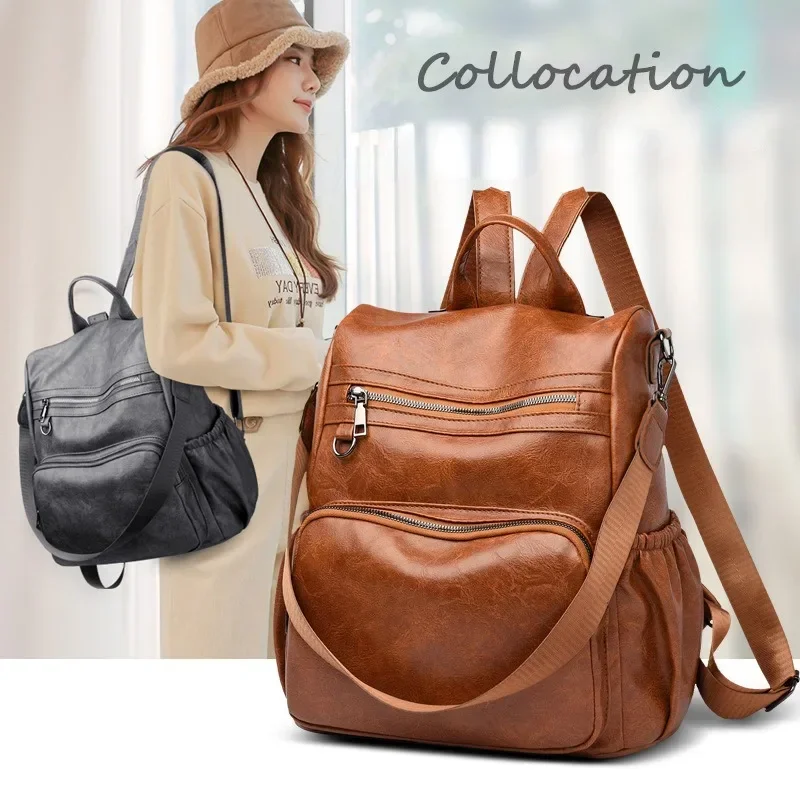 New Backpack Fashion Casual Large-capacity Pu Leather Backpack Ladies Female Student Schoolbag Shoulder Bags Purse for Women